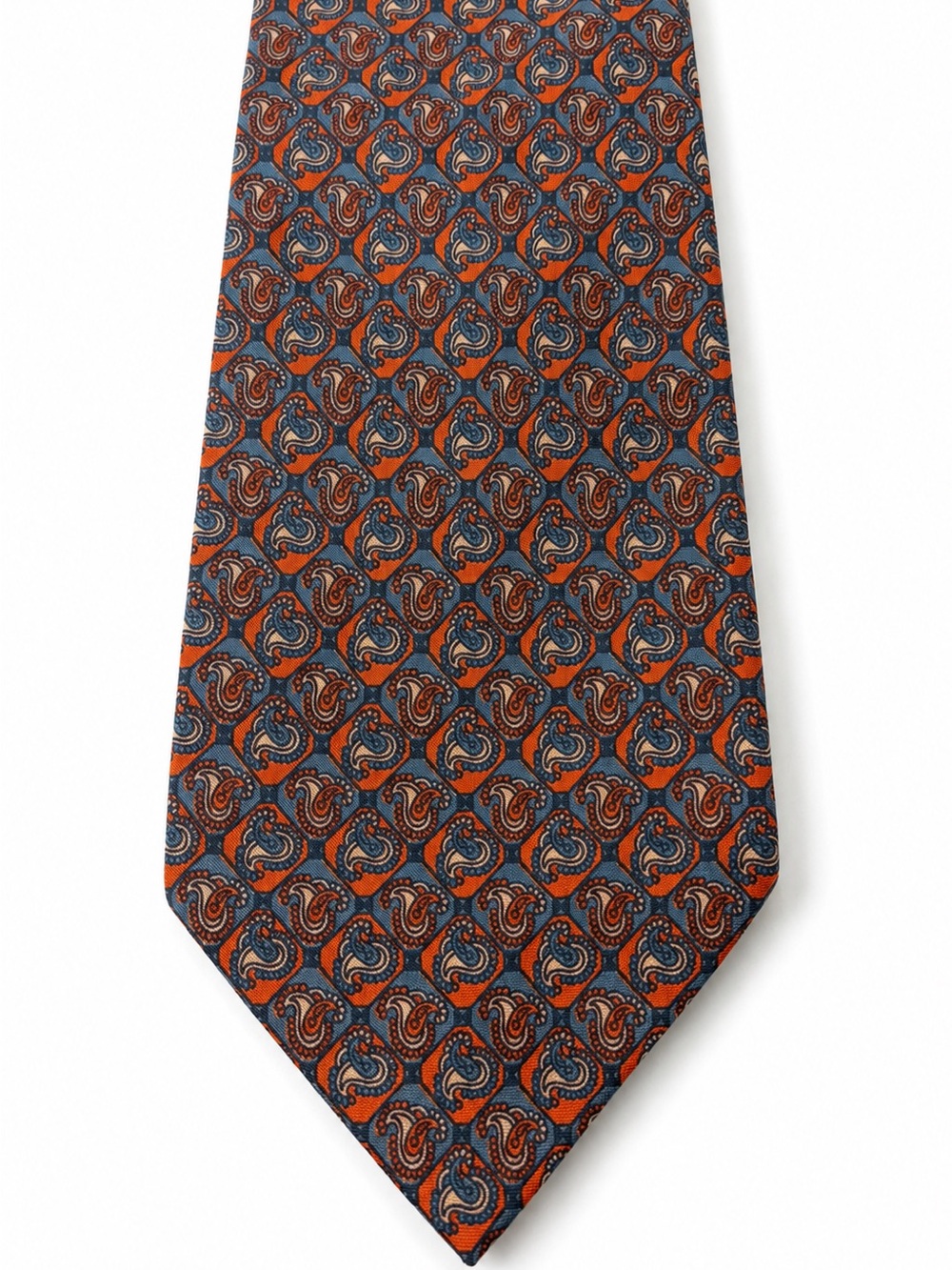 Brioni Silk Vintage Paisley Tie - Navy Blue & Burnt Orange